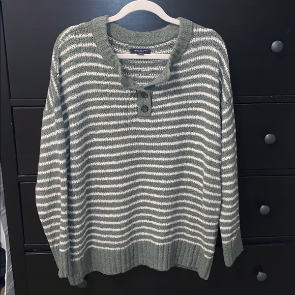 Green And White Striped Sweater 